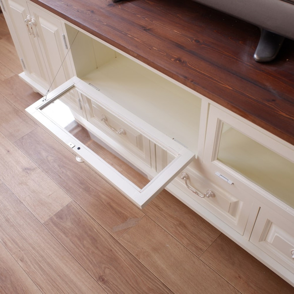 ろくろ脚のテレビ（ＴＶ）ボード ミルキーホワイト×ミディアムブラウン ＴＶ