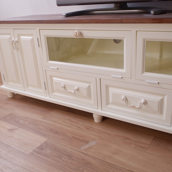 ろくろ脚のテレビ（ＴＶ）ボード ミルキーホワイト×ミディアムブラウン ＴＶ