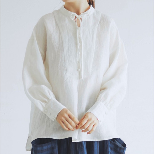 MAGALI マガリ シャンブレーリネン ファーマー プルオーバー ブラウス MAGALI マガリ シャンブレーリネン ファーマー プルオーバー