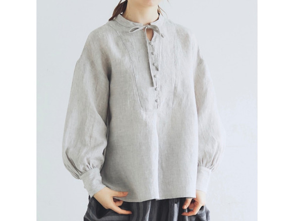 nest Robe - 新品❗MAGALI シャンブレーリネン ファーマー プルオーバー トップス シャンブレーリネン・ファーマー・プルオーバー／ライトグレー