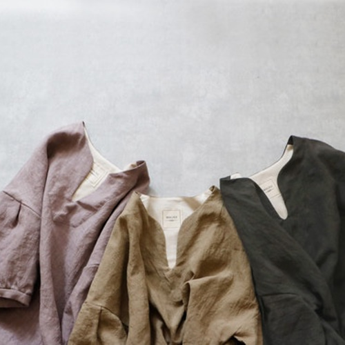 タックスリーブ・リネン・ワンピース/グレイッシュ・ラベンダー  