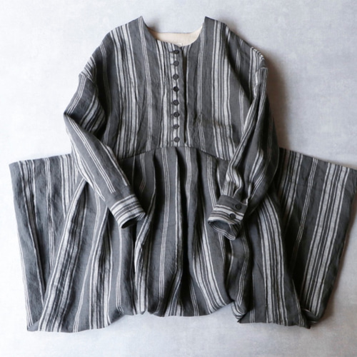 フレンチストライプリネン・ワンピース/チャコール ワンピース MAGALI  