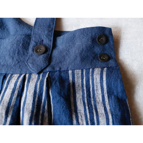 フレンチストライプリネン・サスペンダースカート/ネイビー ロング  