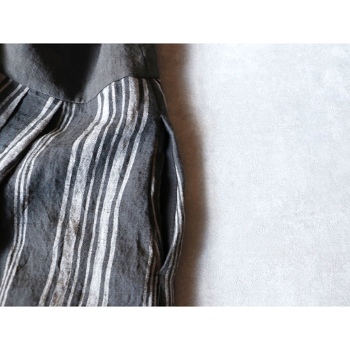 フレンチストライプリネン・サスペンダースカート/チャコール ロング  