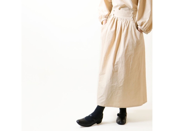 硫化染めコットン・ギャザースカート／アイボリー 1枚目の画像