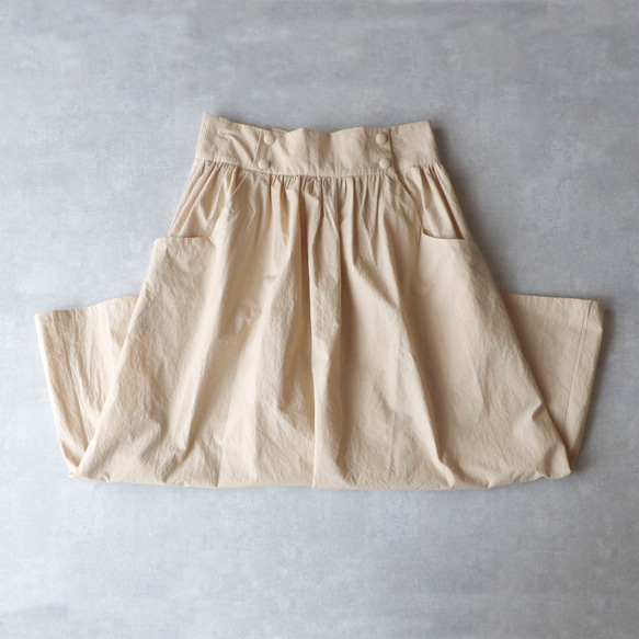 硫化染めコットン・ギャザースカート／アイボリー 5枚目の画像