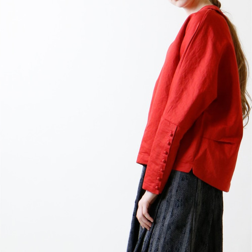 スーピマコットン＆フレンチリネン・プルオーバーブラウス／レッド