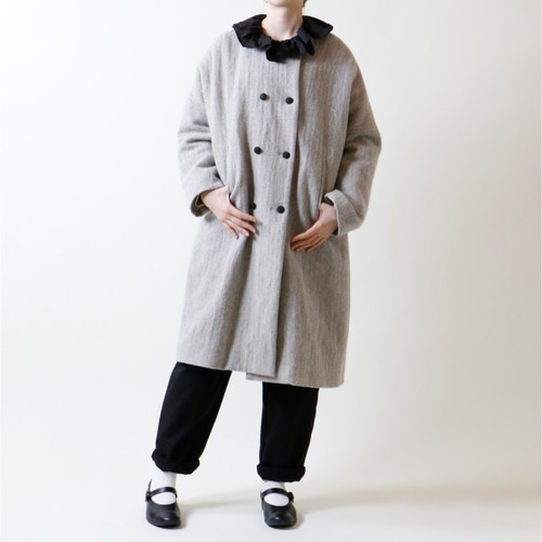 Gigli ウールヘリンボーン　ダブルチェスターコート　グレー　ロメオジリ ウールリネン・ヘリンボーン・ダブルボタン・コート／グレー コート