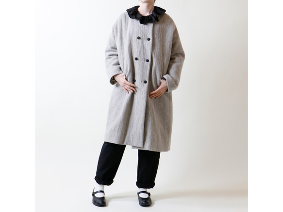 ウールリネン・ヘリンボーン・ダブルボタン・コート／グレー コート