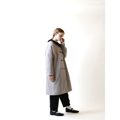 ウールリネン・ヘリンボーン・ダブルボタン・コート／グレー コート