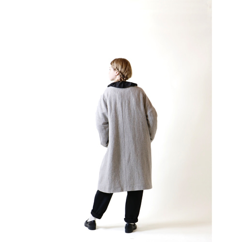 ウールリネン・ヘリンボーン・ダブルボタン・コート／グレー コート