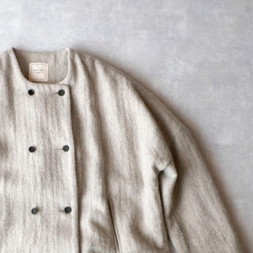 ウールリネン・ヘリンボーン・ダブルボタン・コート／グレー コート