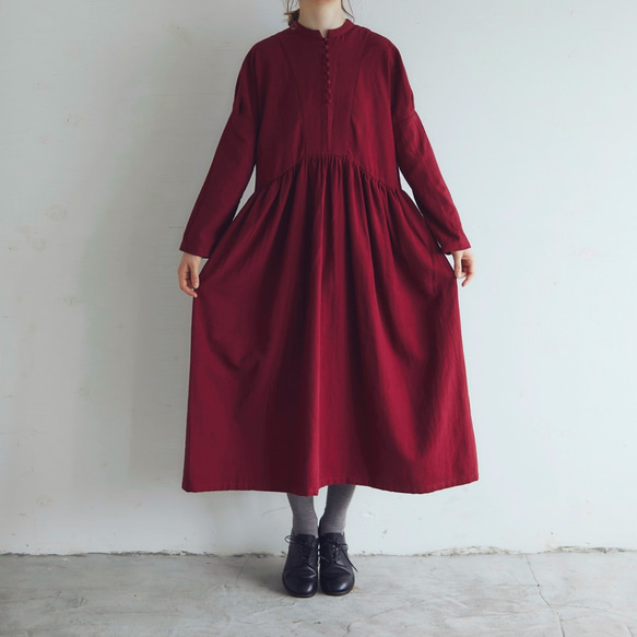 【タグ付新品】MAGALI 東炊きコットンビエラ クラシックワンピース 東炊きコットンビエラ・クラシック・ワンピース／カーマイン