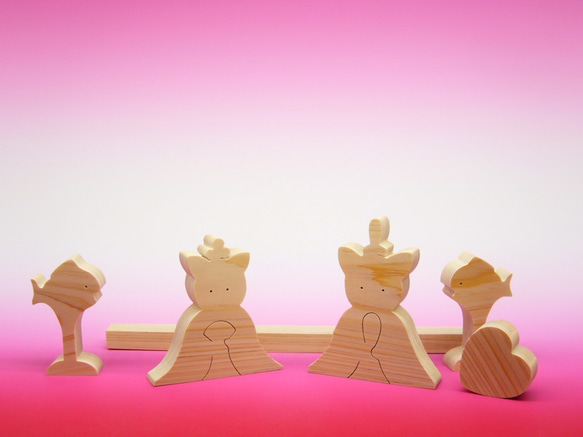 BOU様専用　ヒノキの組み木　猫のお雛様 3枚目の画像