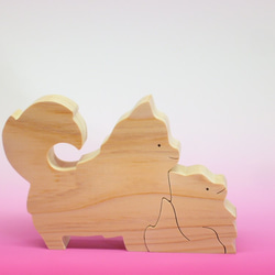 送料無料　木のおもちゃ　動物組み木　ポメラニアンの親子 1枚目の画像