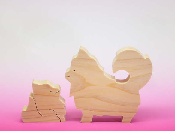 送料無料　木のおもちゃ　動物組み木　ポメラニアンの親子 3枚目の画像