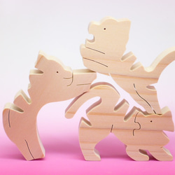 送料無料　木のおもちゃ　動物組み木　トラの3兄弟 3枚目の画像