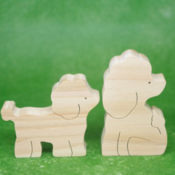 送料無料　木のおもちゃ　動物組み木　仲良しプードル 2枚目の画像