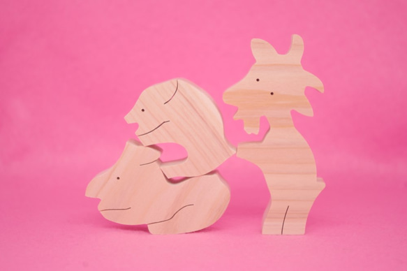 送料無料　木のおもちゃ　動物組み木　ヤギの家族 2枚目の画像