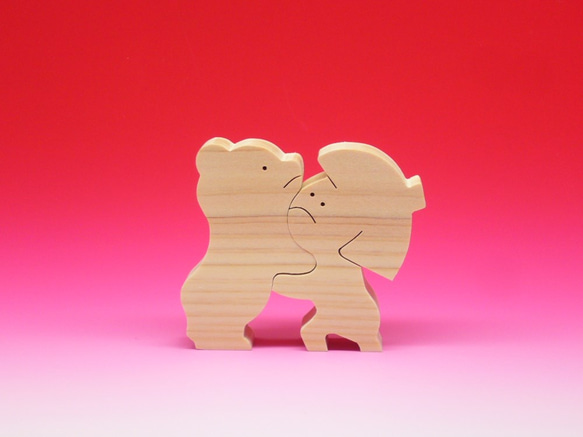 送料無料　木のおもちゃ　動物組み木 クマと金太郎  五月人形　子供の日　端午の節句 3枚目の画像