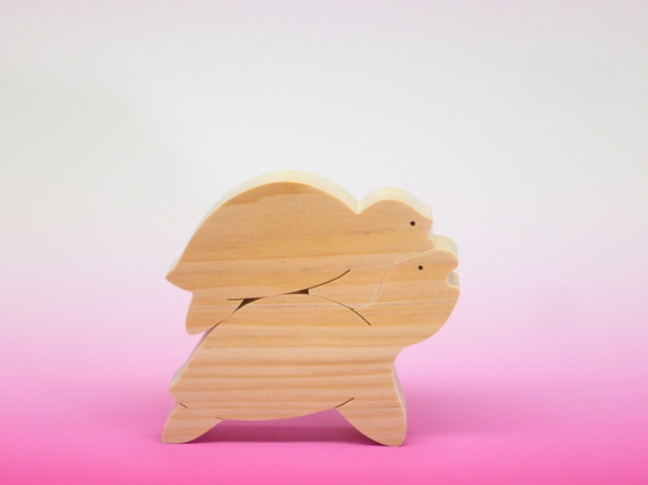 送料無料　木のおもちゃ　動物組み木　亀の親子 1枚目の画像