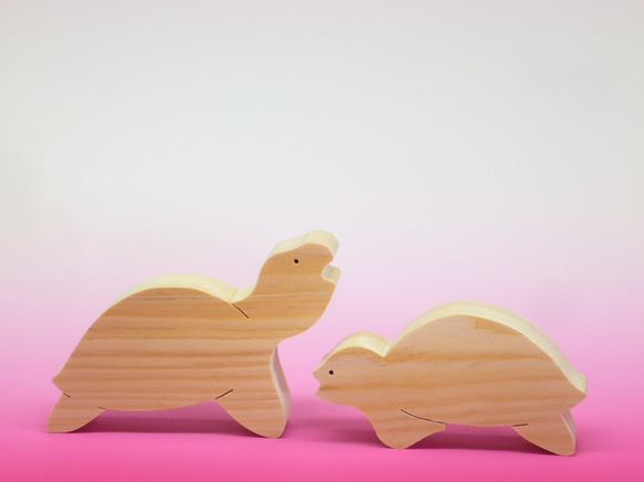 送料無料　木のおもちゃ　動物組み木　亀の親子 2枚目の画像