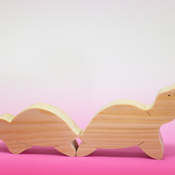 送料無料　木のおもちゃ　動物組み木　亀の親子 3枚目の画像