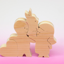送料無料　木のおもちゃ　動物組み木　夫婦とうさぎ 2枚目の画像