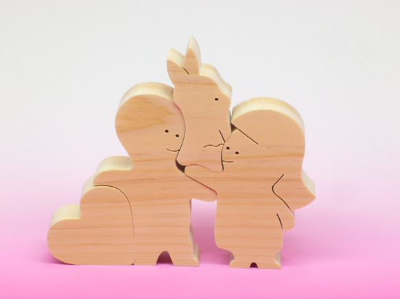 送料無料　木のおもちゃ　動物組み木　夫婦とうさぎ 2枚目の画像