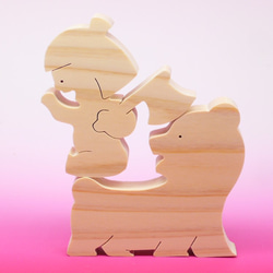送料無料　ヒノキの組み木 クマに乗った金太郎  五月人形　子供の日　端午の節句 2枚目の画像