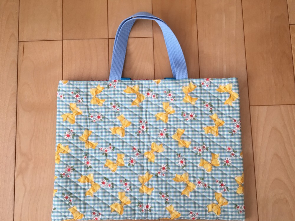 裏地&内ポケット付き キルティングレッスンバッグ（黄色りぼんと