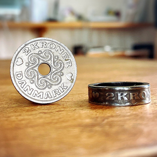 デンマークコインリング　幸せのコインリング　ハートのデザイン　指輪　外国コイン
