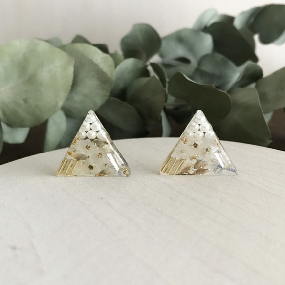 【ピアス or イヤリング】▲サンカク White △U-08 1枚目の画像