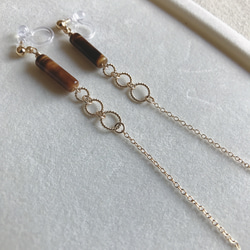 tiger eye column&long chain/樹脂ノンホール/14kgfピアス 1枚目の画像