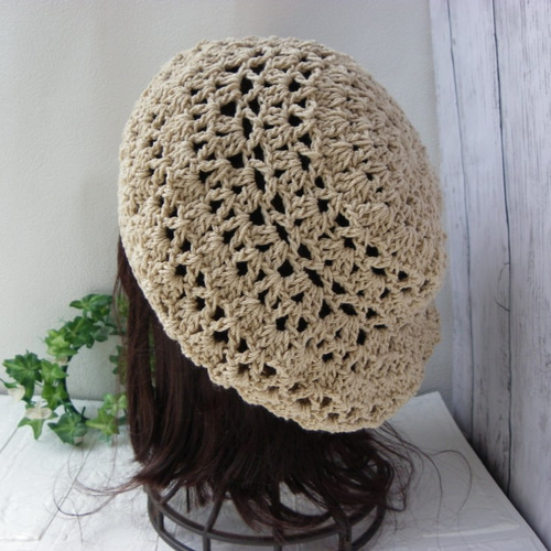 選べる13色☆コットンのベレー帽 手編み 模様編み ベレー帽