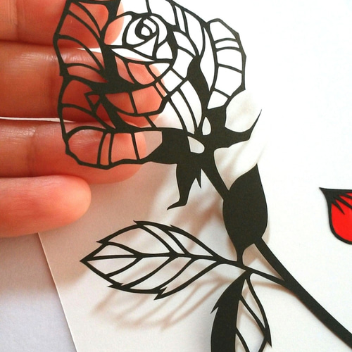 切り絵L判：一輪のバラ 切り絵 hana 通販 5339761｜Creema(クリーマ