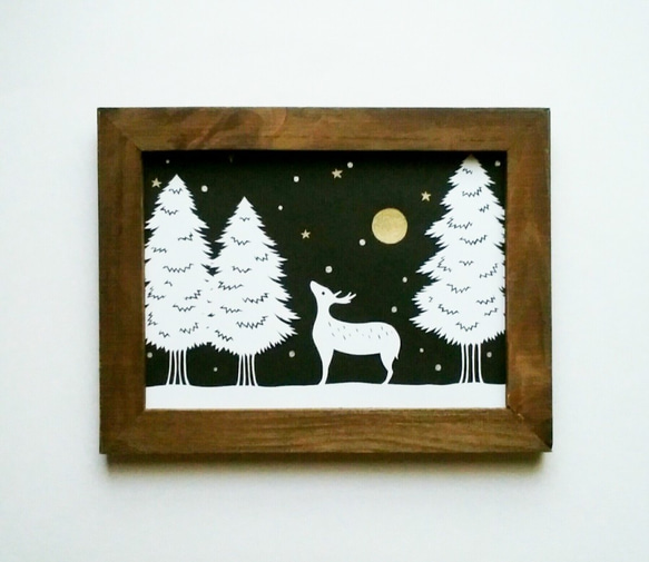 切り絵：雪と星のふる夜 1枚目の画像