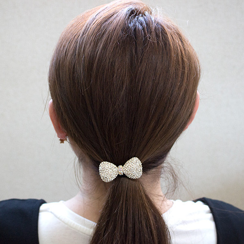 ヘアアクセサリー キラキラストーンリボンのヘアゴム A ch-131219-2