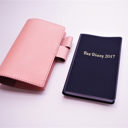 『　税務手帳カバー　』　✻　牛革　✻　桜ピンク色　✻　バタフライストッパー式 4枚目の画像