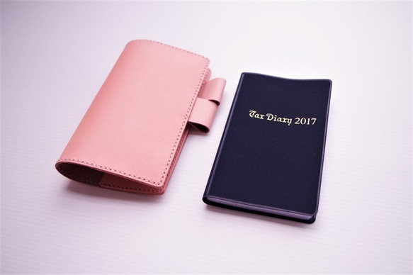 『　税務手帳カバー　』　✻　牛革　✻　桜ピンク色　✻　バタフライストッパー式 4枚目の画像