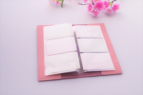✻ カードケースカバー ✻　３段６０枚収納カードケースつき　✻　牛革　✻　桜ピンク　✻　⑨ 2枚目の画像