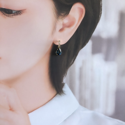 ロンドンブルートパーズのハーフフープピアス【silver925芯スタッド