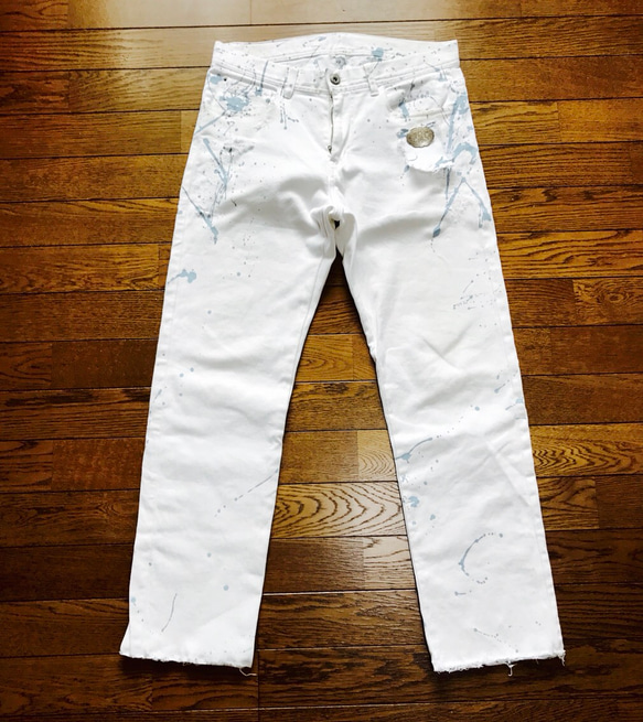 値下【希少・人気モデル】OFF-WHITE デニムシャツ ダメージ加工 ペイント 値下【希少・人気モデル】OFF-WHITE デニムシャツ ダメージ加工