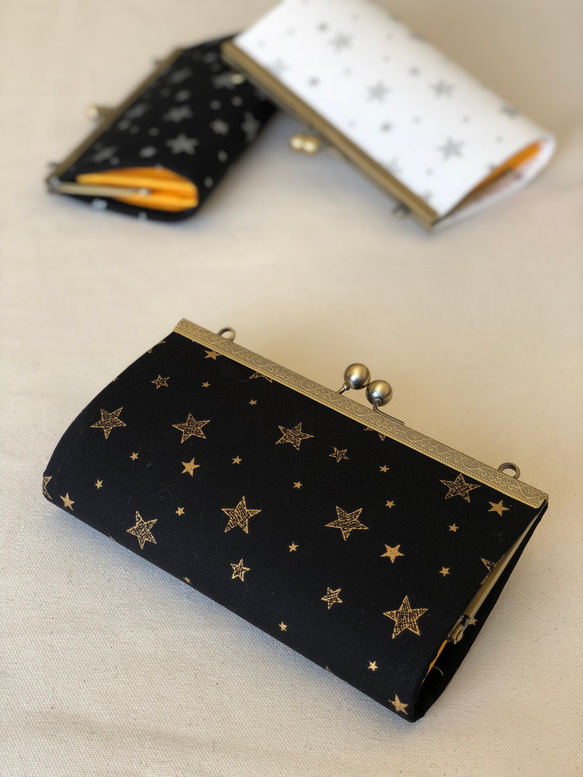 きらきら星☆　がま口お財布 キラキラ星 長財布 がま口 ブラック&ゴールド がま口 marron 通販