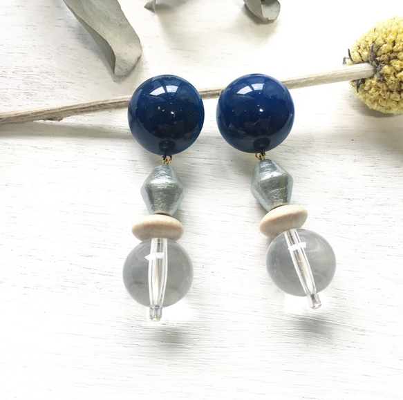 Big silhouette pierce/earring NAVY 4枚目の画像