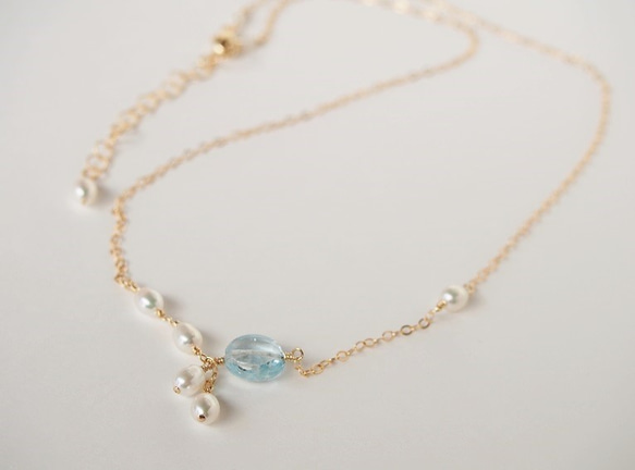 14KGF アクアマリンと淡水パールのネックレス ネックレス・ペンダント  