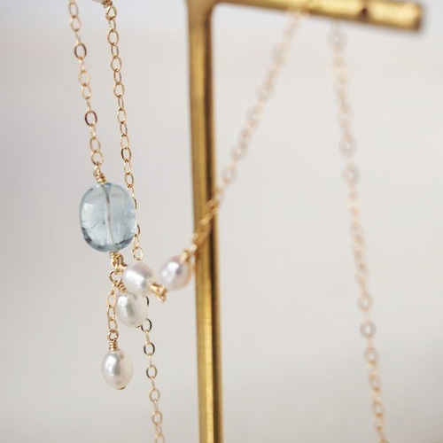 14KGF アクアマリンと淡水パールのネックレス ネックレス・ペンダント  