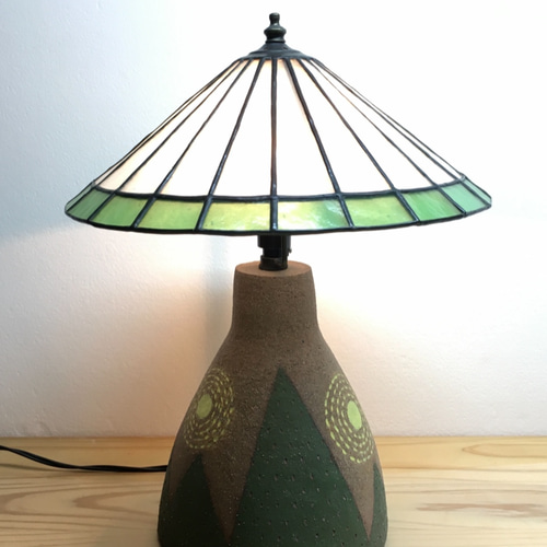 一点物】間接照明 ステンドグラス 陶器 スタンドランプ 和 山 月