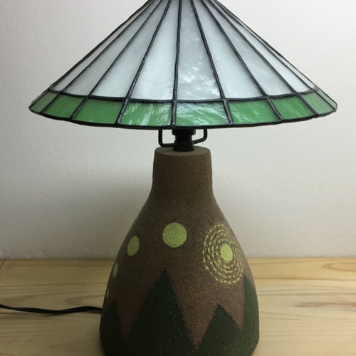 一点物】間接照明 ステンドグラス 陶器 スタンドランプ 和 山 月
