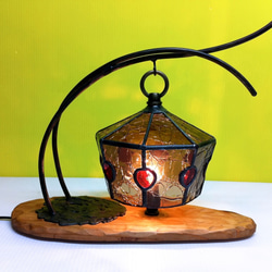 【受注後の製作】クラッケルガラスのアンティーク調 テーブルランプ(ブラウン) 3枚目の画像